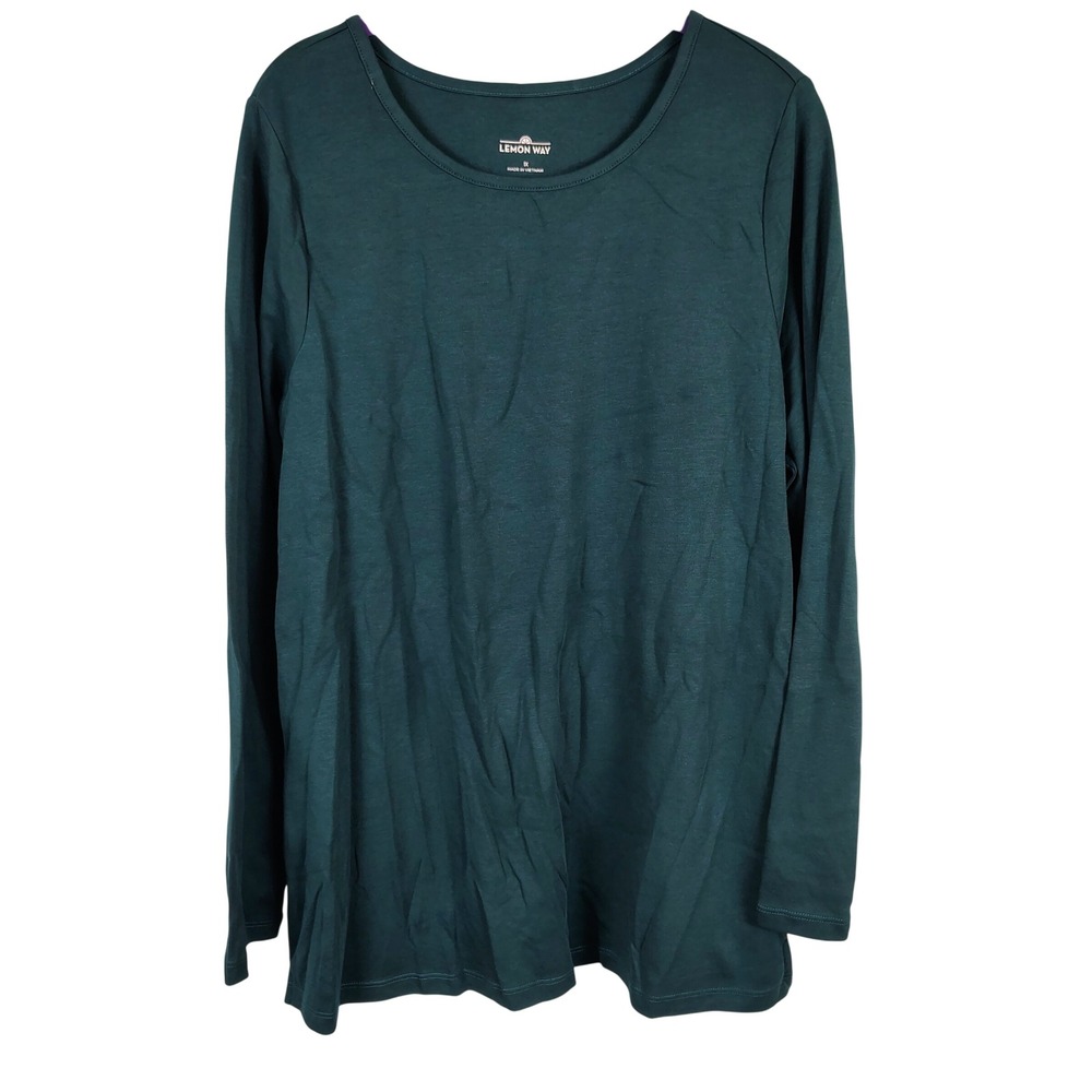 Lemon Way Womens 1X Long Sleeve Tee Green Pima Cotton Gorpcore Basics